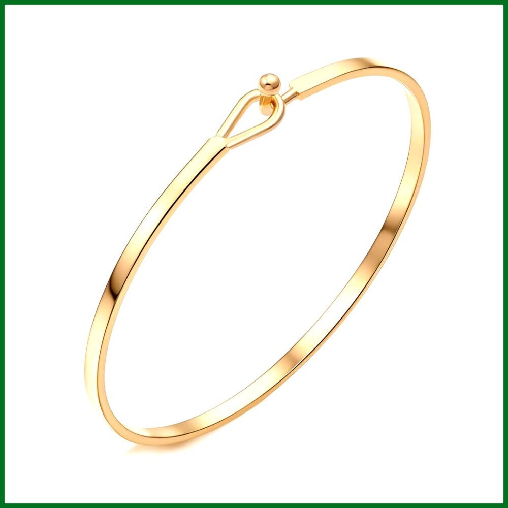 18K Gold Plated Dainty Thin Cuff Bangle Hook Bracelet Minimalist Jewelry